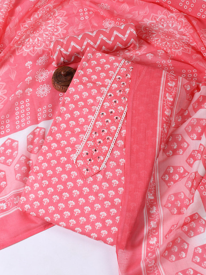 Neck Patti Cotton Blend Unstitched Suit With Dupatta