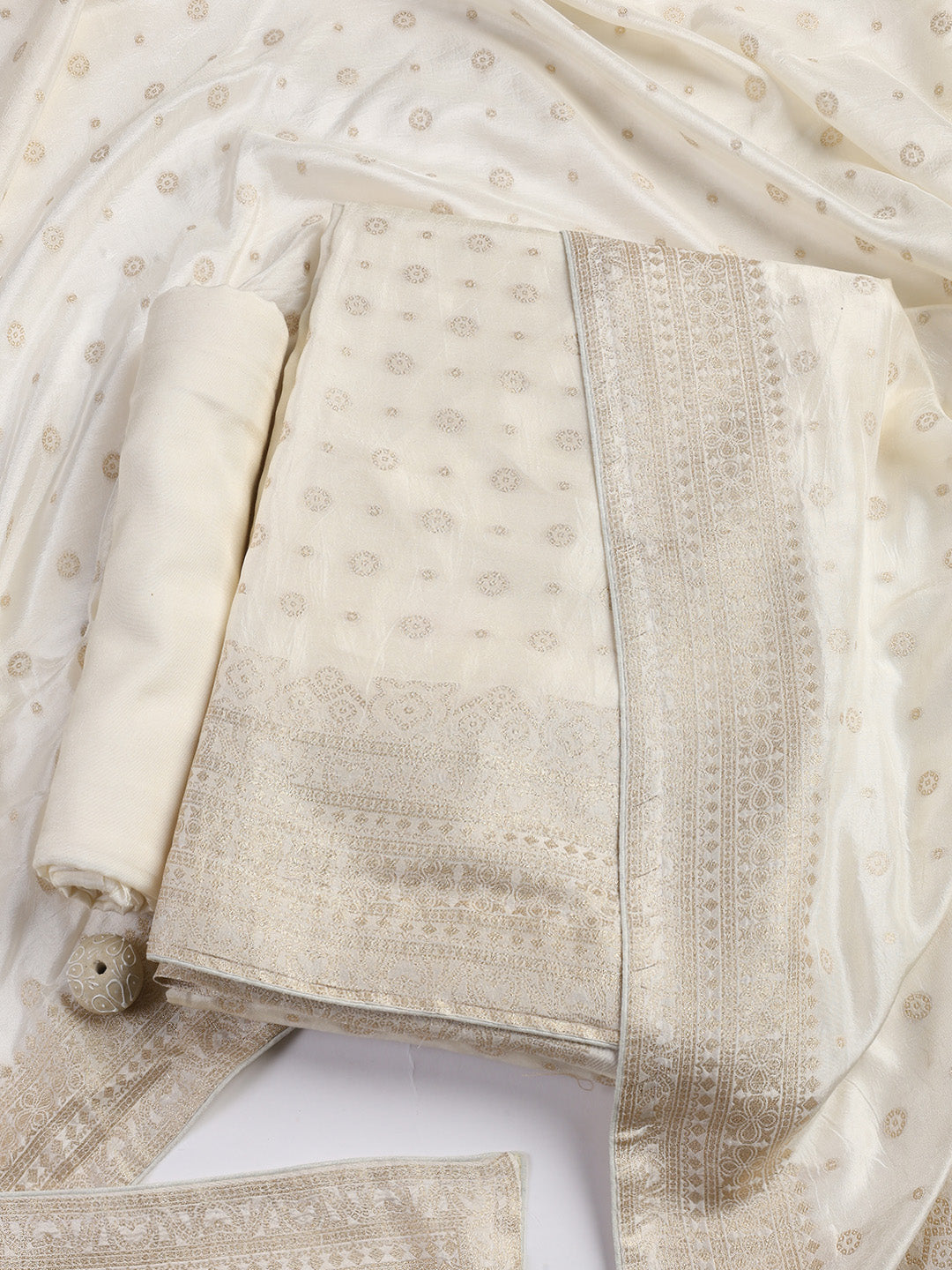 Embroidered Art Silk Unstitched Suit Piece With Dupatta
