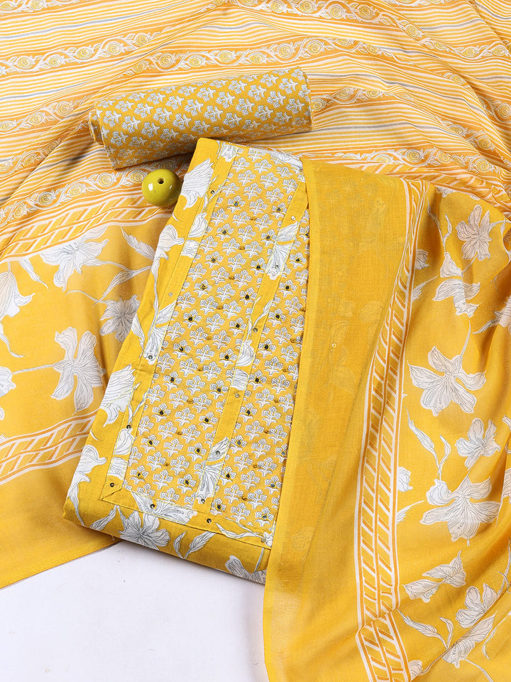 Neck Patti Cotton Blend Unstitched Suit With Dupatta