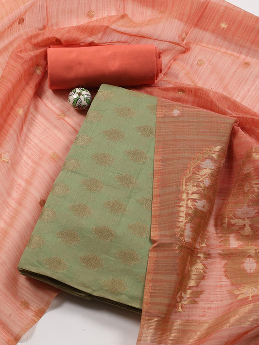 Jamdani Chanderi Unstitched Suit Piece With Dupatta