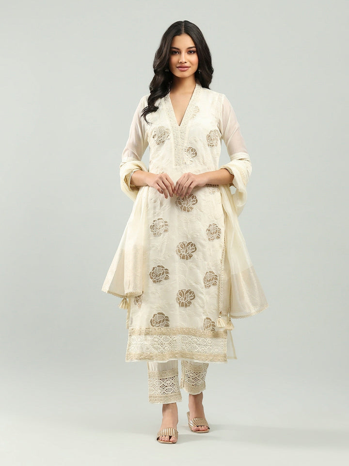 Resham Embroidered Chanderi Suit Set With Dupatta