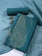 Neck Embroidered Chanderi Unstitched Suit With Dupatta