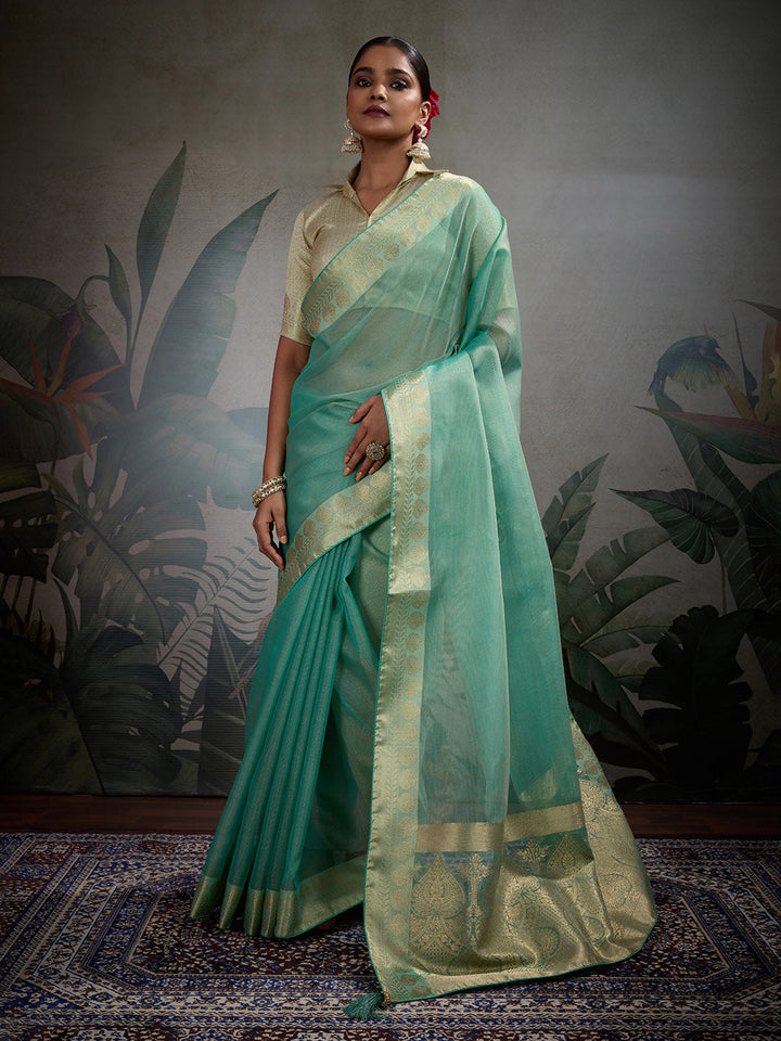 Woven Border Plain Art slik Saree