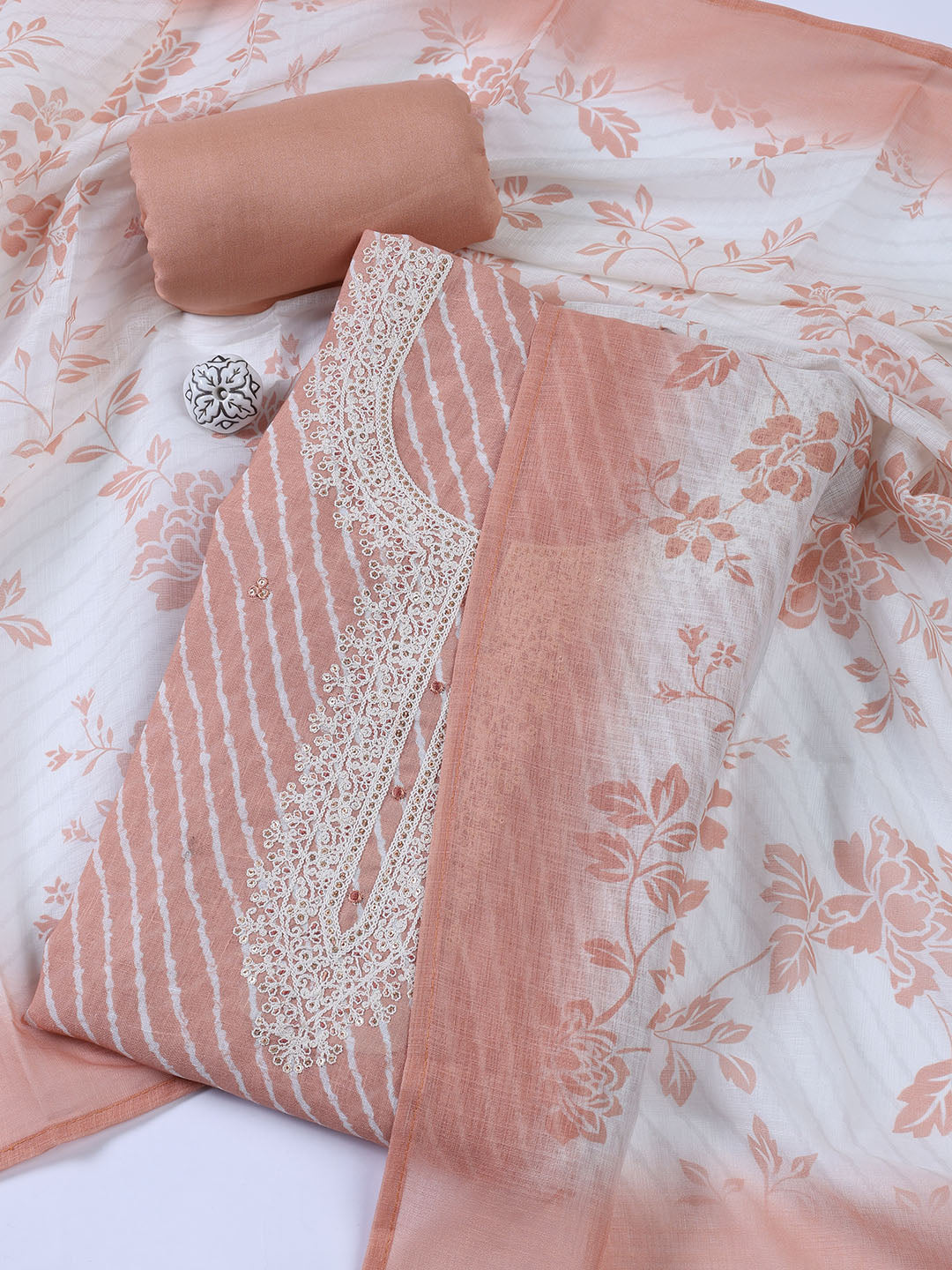 Floral Printed Linen Unstitched Suit With Dupatta