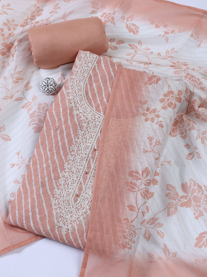 Floral Printed Linen Unstitched Suit With Dupatta