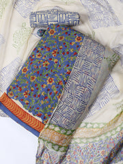 Printed Cotton Blend Unstitched Suit With Dupatta