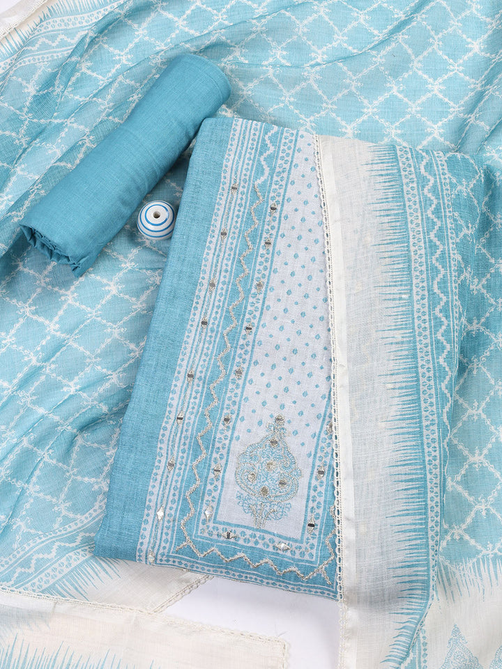 Printed Linen Unstitched Suit With Dupatta