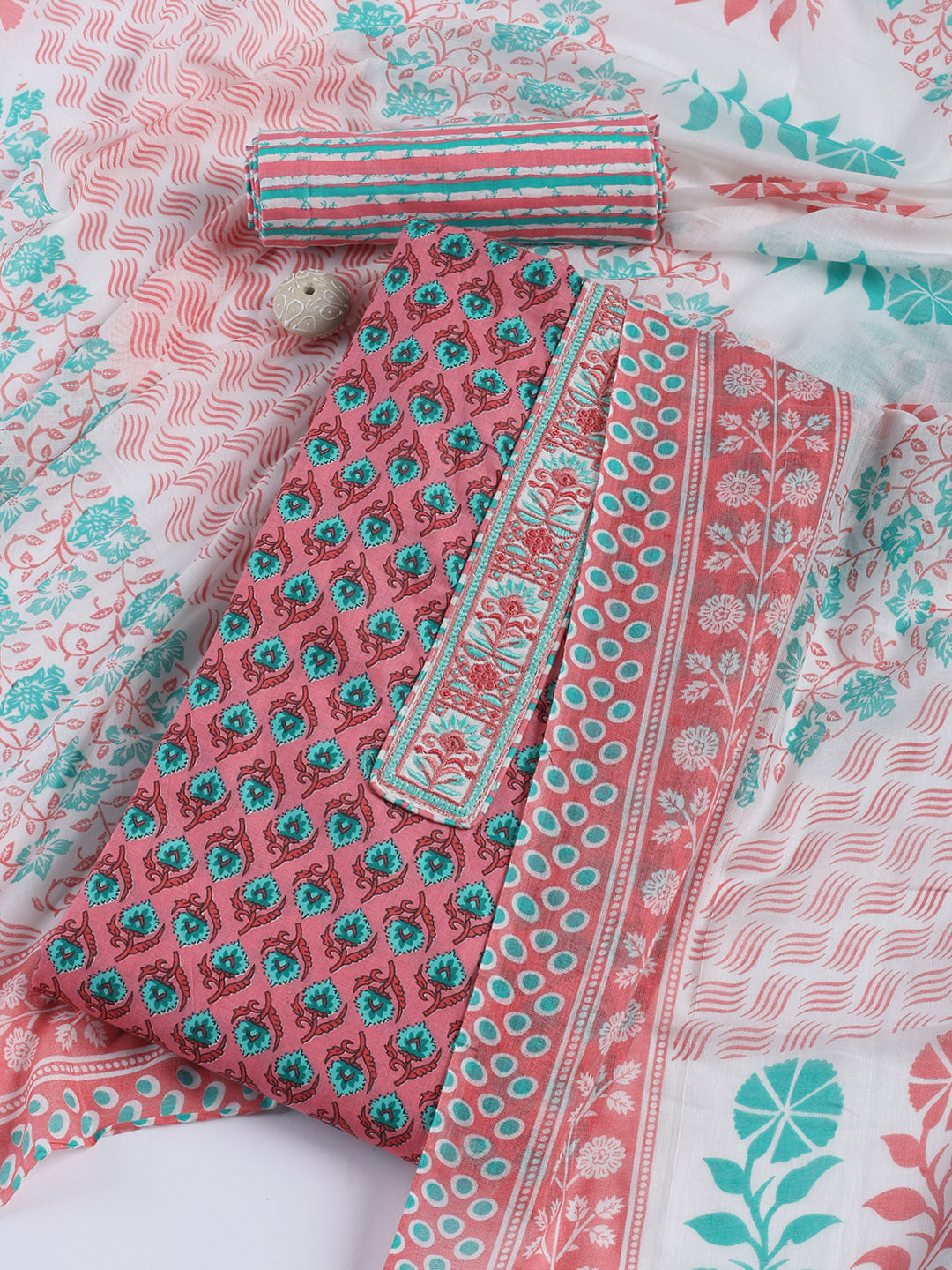 Printed Cotton Blend Unstitched Suit With Dupatta