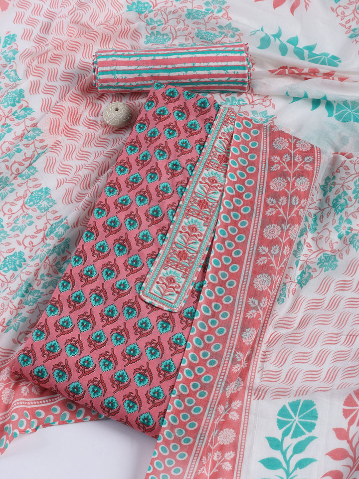 Printed Cotton Blend Unstitched Suit With Dupatta