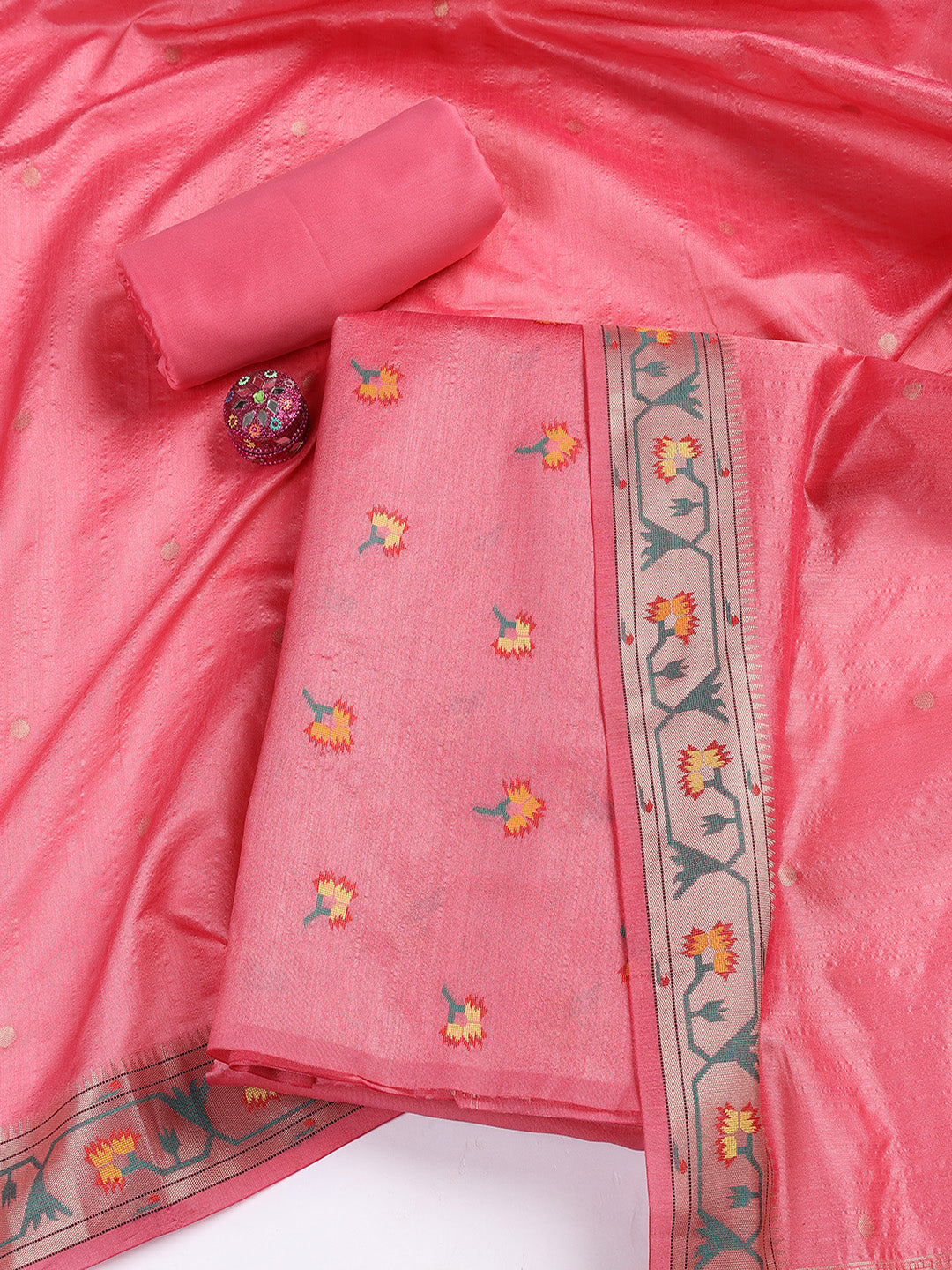 Woven Chanderi Unstitched Suit Piece With Dupatta