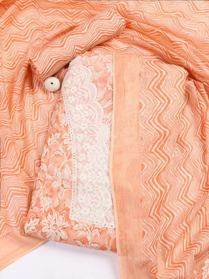 Cotton Blend Unstitched Suit Piece With Dupatta