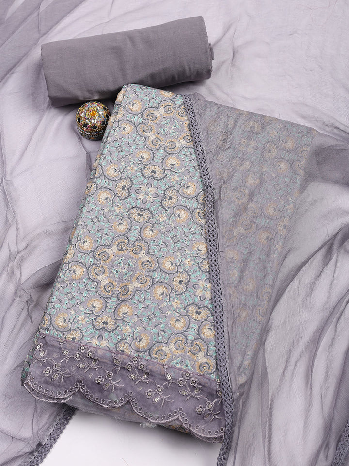 Printed Cotton Blend Unstitched Suit Piece With Dupatta
