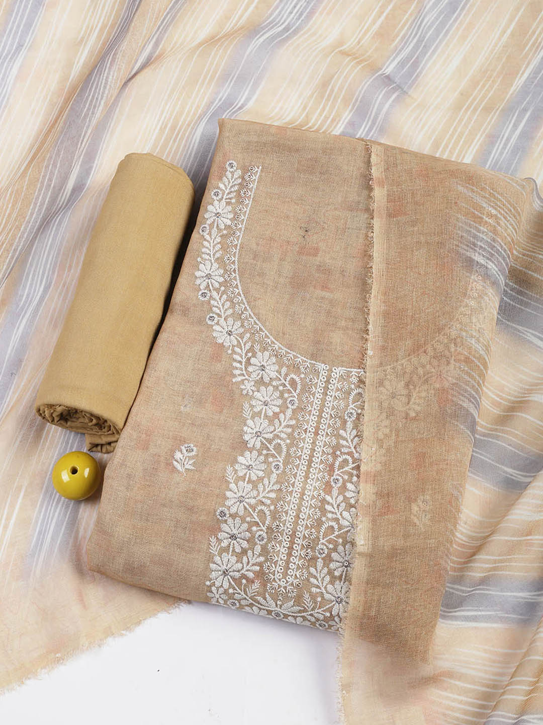 Embroidered Chanderi Unstitched Suit Piece With Dupatta