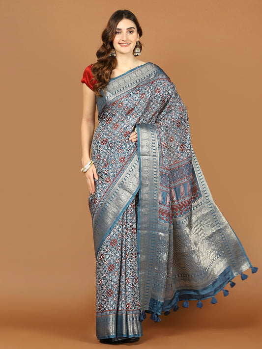 Abstract Print Art Silk Handloom Saree