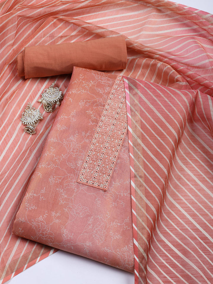Neck Embroidered Tissue Unstitched Suit With Dupatta