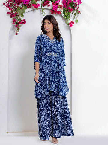 Floral Printed Muslin Kurta With Palazzo