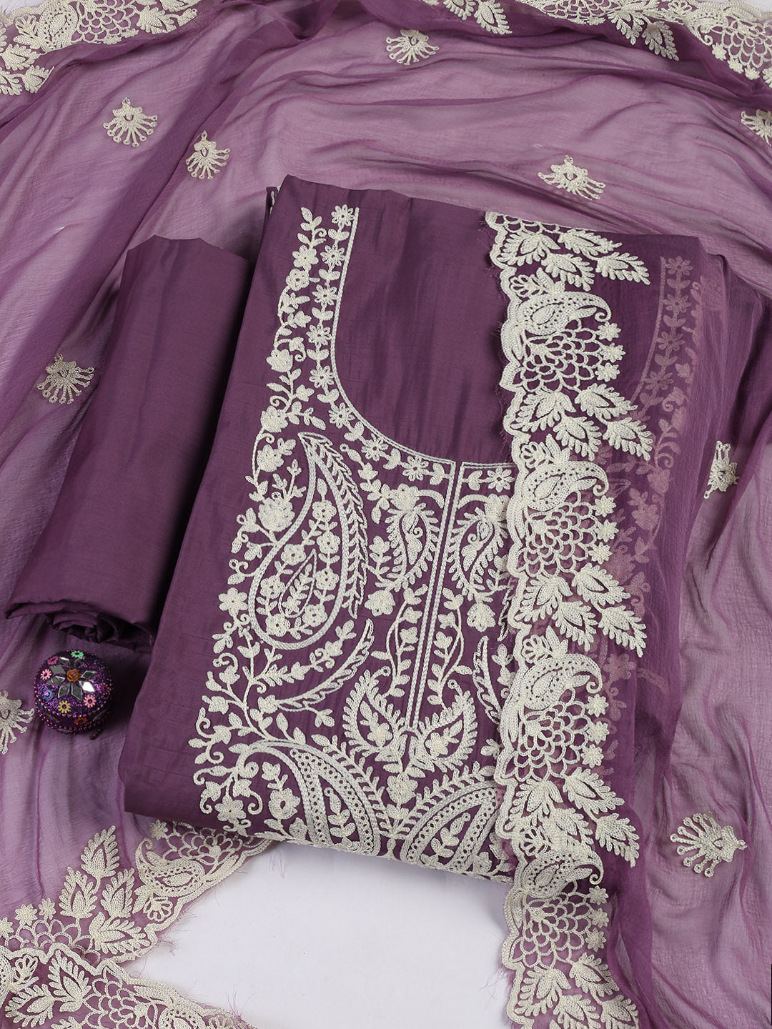 Cotton Blend Unstitched Suit Piece With Dupatta