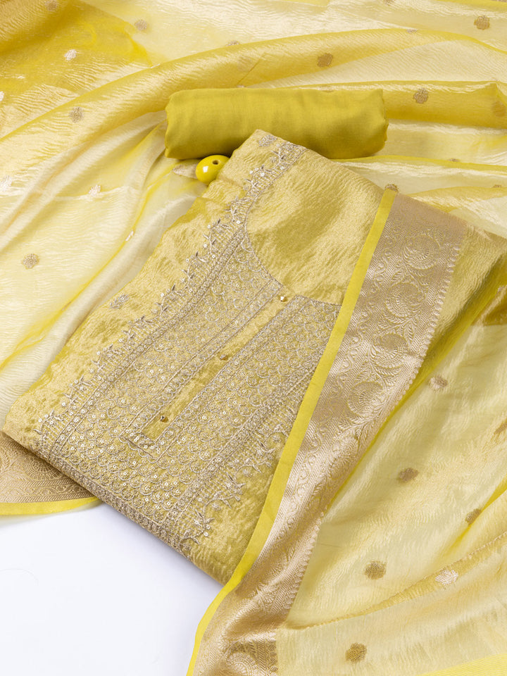 Neck Embroidered Tissue Unstitched Suit Piece With Dupatta