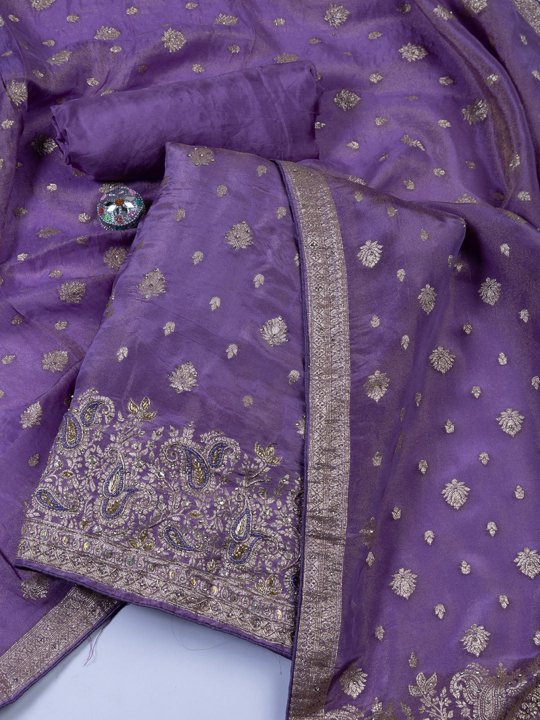 Embroidered Tissue Unstitched Suit With Dupatta