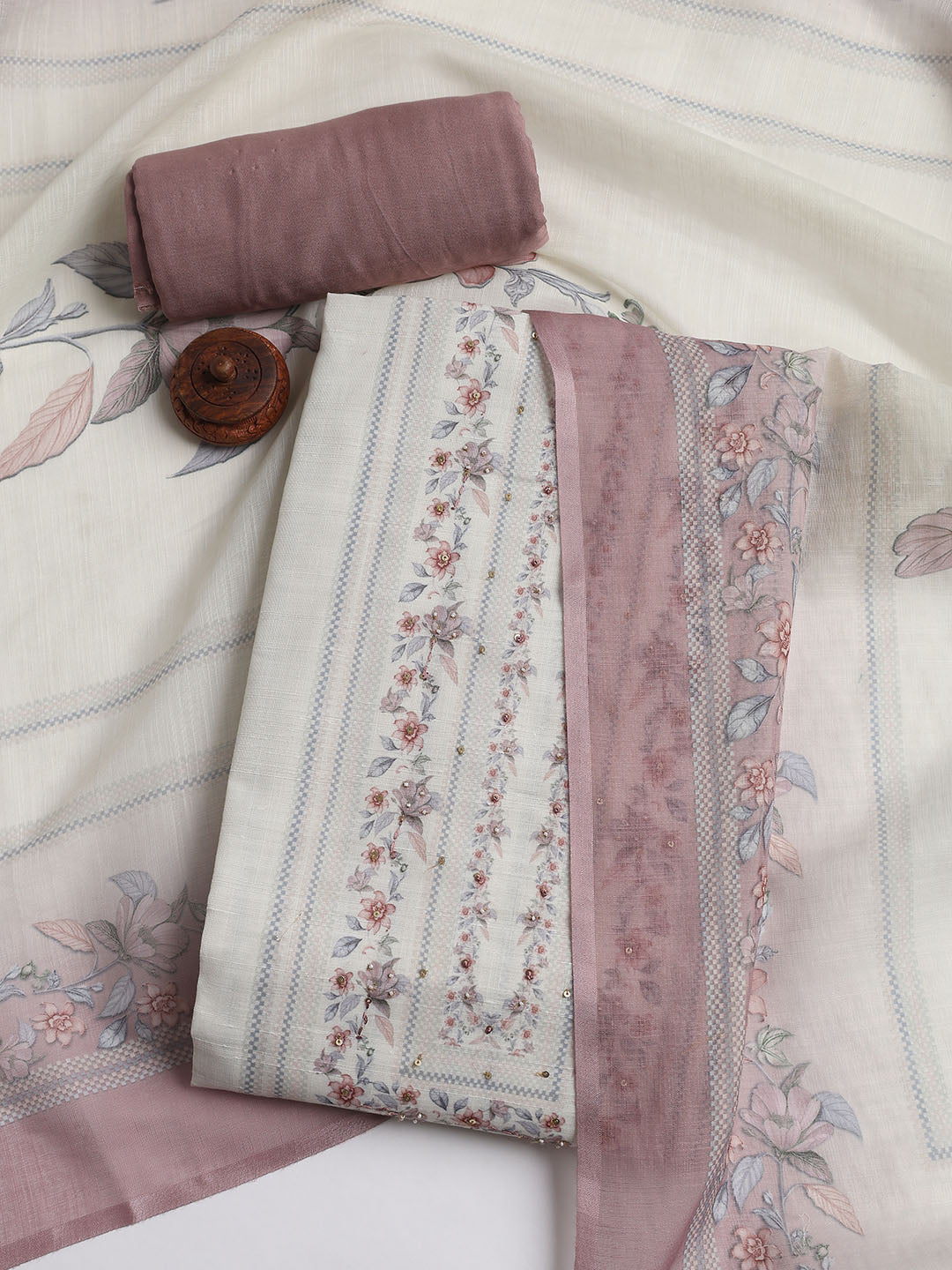 Printed Linen Unstitched Suit Piece With Dupatta