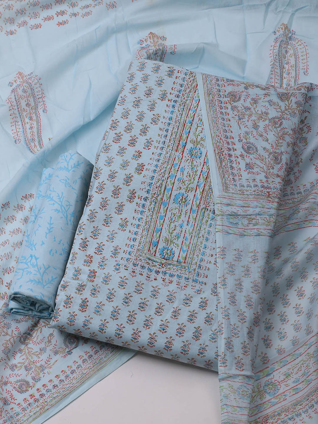Printed Cotton Blend Unstitched Suit Piece With Dupatta