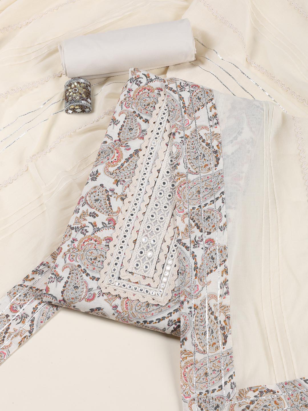Neck Embroidered Chanderi Unstitched Suit Piece With Dupatta