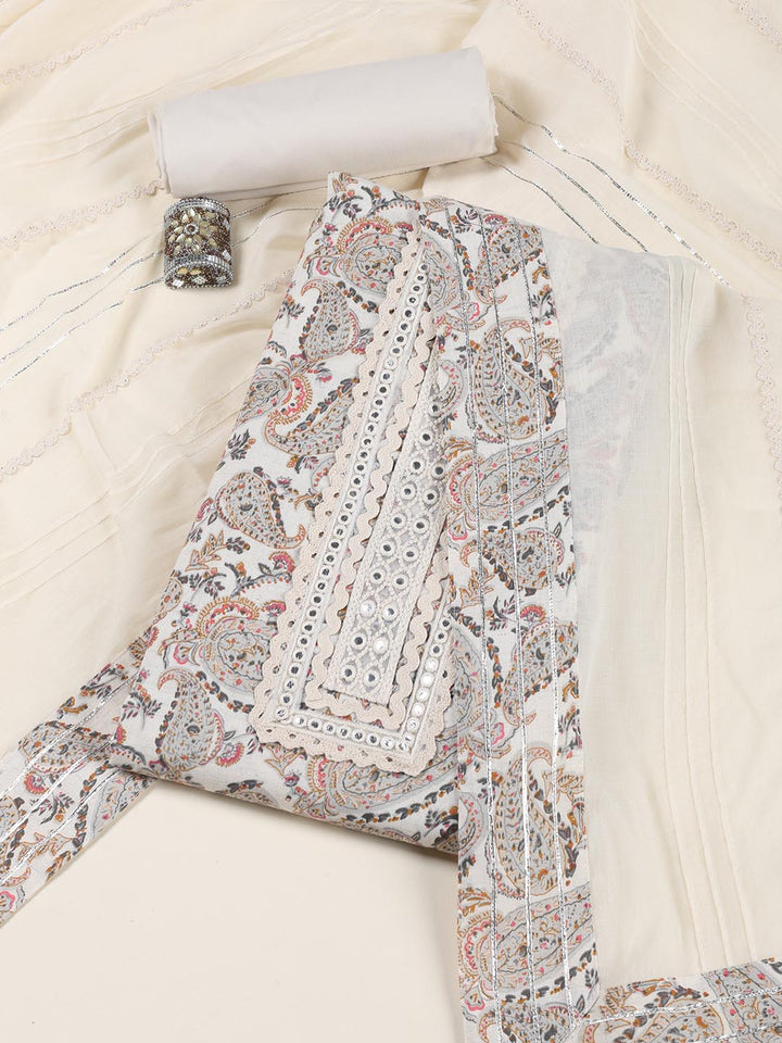 Neck Embroidered Chanderi Unstitched Suit Piece With Dupatta