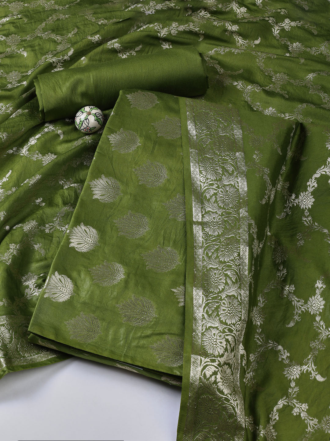 Woven Chanderi Unstitched Suit With Dupatta