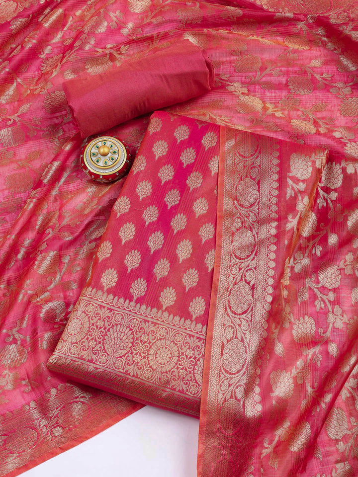 Woven Chanderi Unstitched Suit With Dupatta
