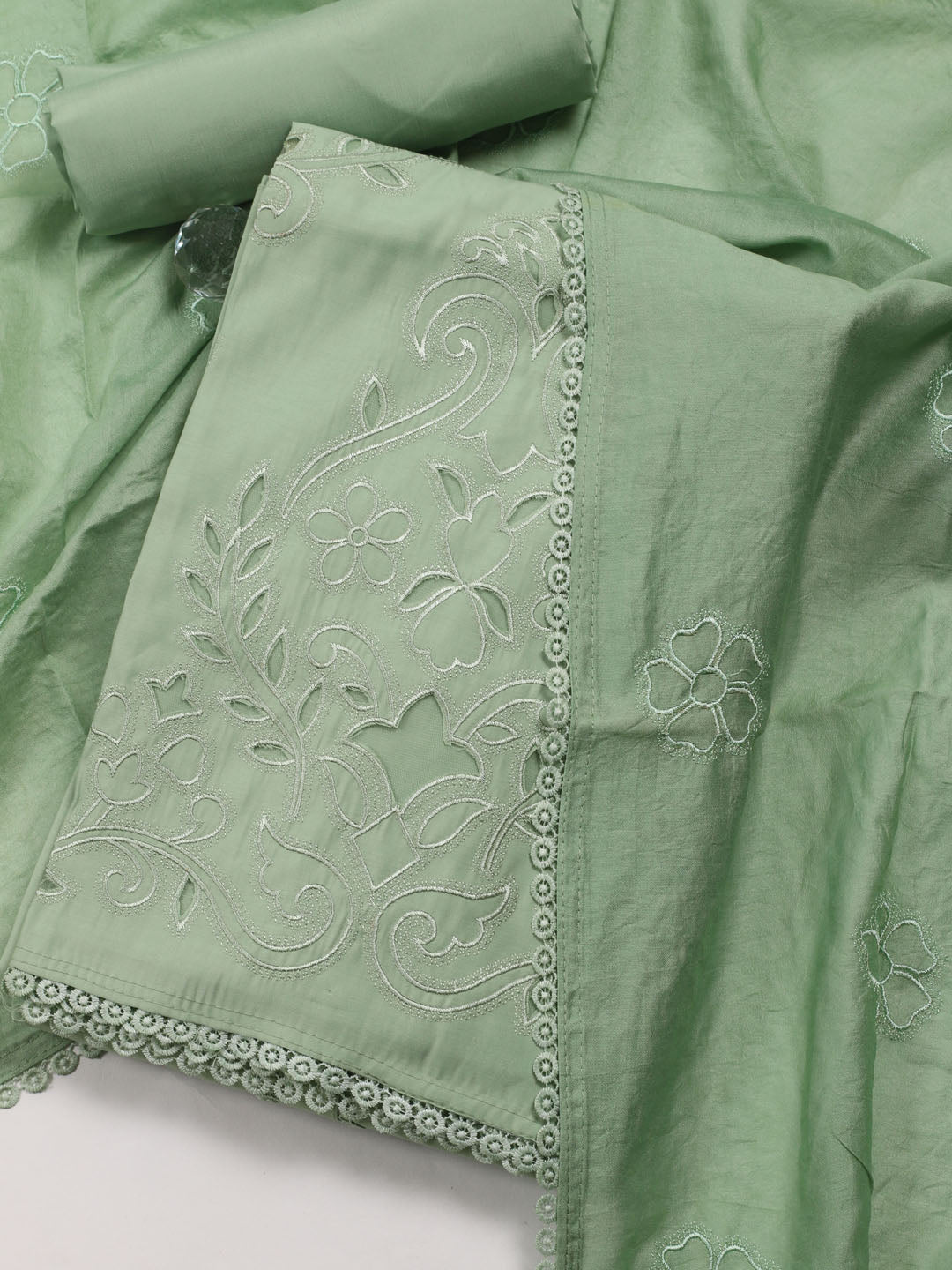 Neck Patti Chanderi Unstitched Suit Dupatta