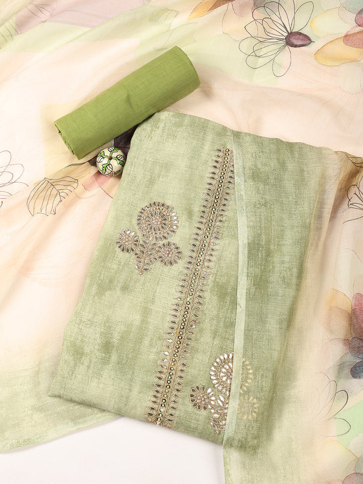 Gota Embroidery Chanderi Unstitched Suit With Dupatta