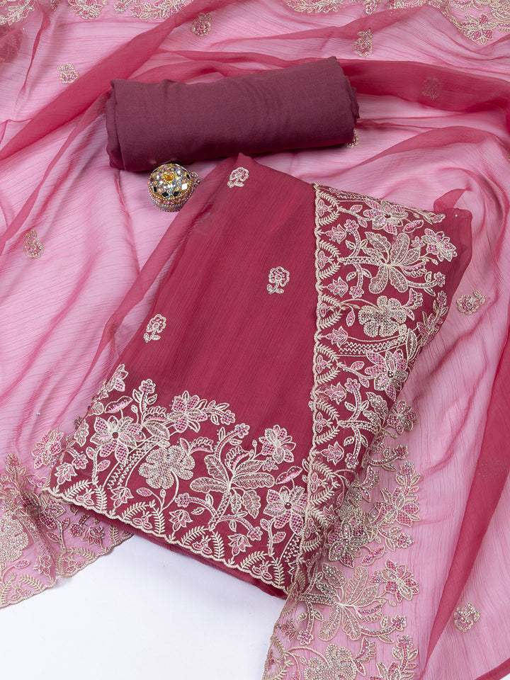 Embroidered Organza Unstitched Suit With Dupatta