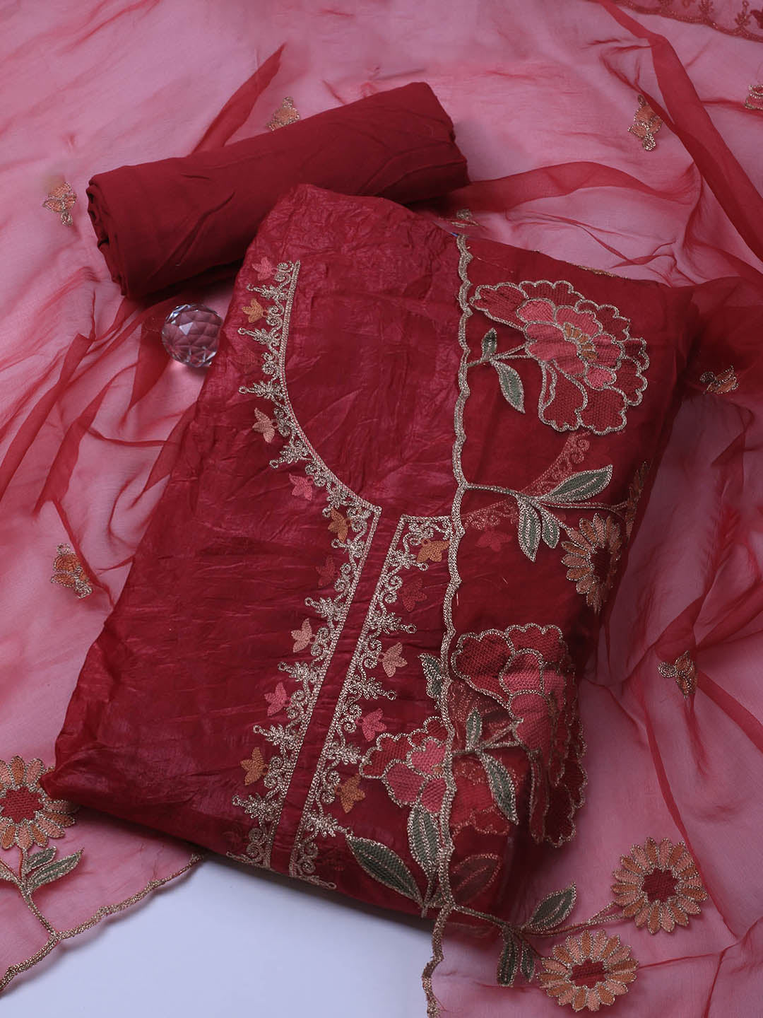 Neck Embroidery Tissue Unstitched Suit With Dupatta