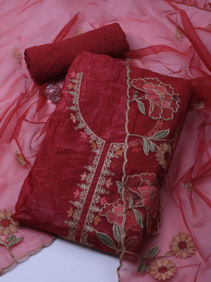 Neck Embroidery Tissue Unstitched Suit With Dupatta