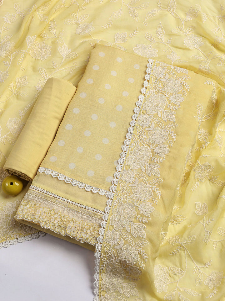 Embroidery Linen Unstitched Suit With Dupatta