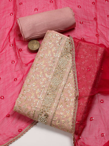 Neck Patti Chanderi Unstitched Suit With Dupatta