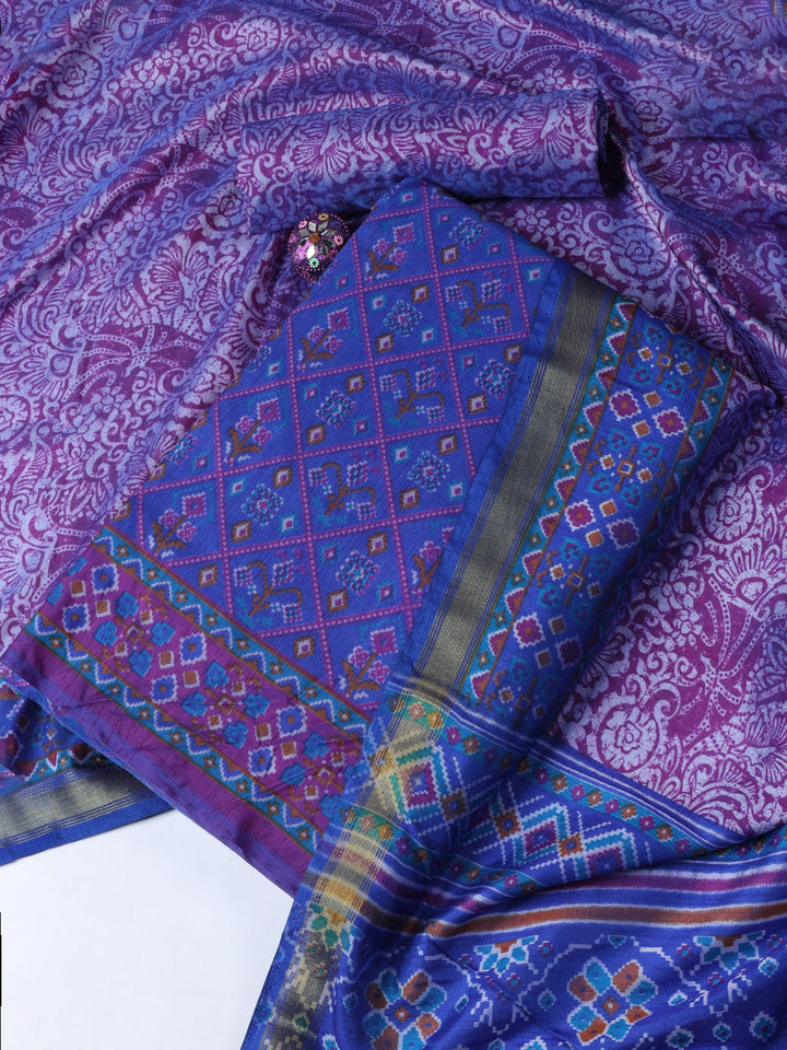 Printed Chanderi Unstitched Suit With Dupatta