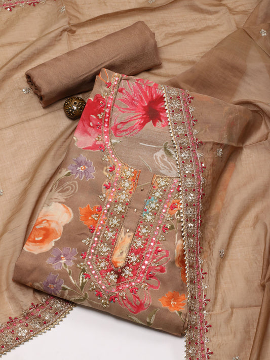 Neck Embroidered Cotton Unstitched Suit Dupatta