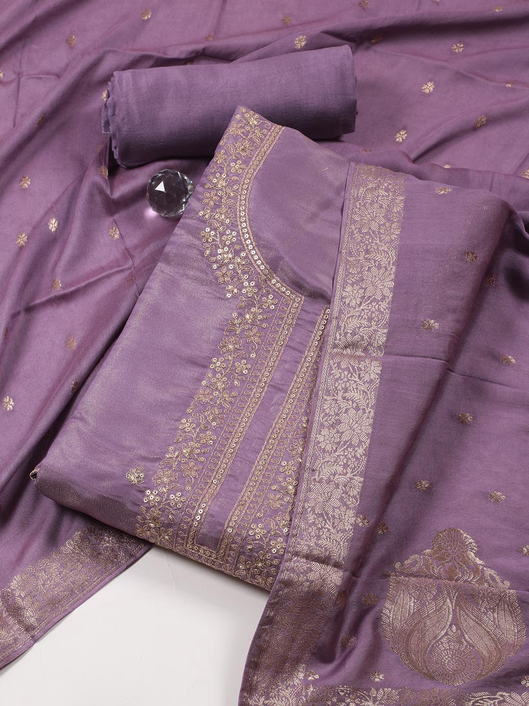 Neck Embroidered Tissue Unstitched Suit With Dupatta