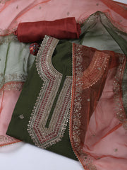 Embroidery Chanderi Unstitched Suit With Dupatta