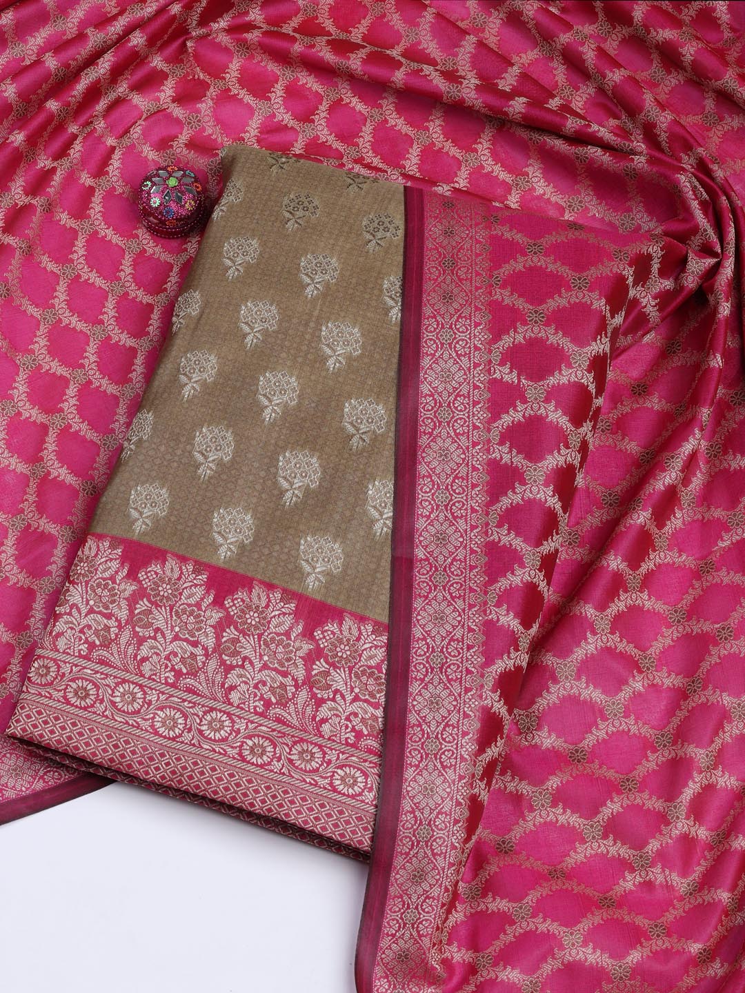 Floral Woven Booti Chanderi Unstitched Suit With Dupatta
