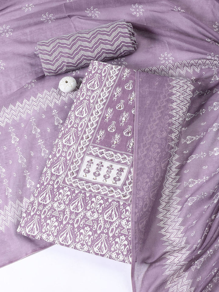 Printed Cotton Blend Unstitched Suit With Dupatta
