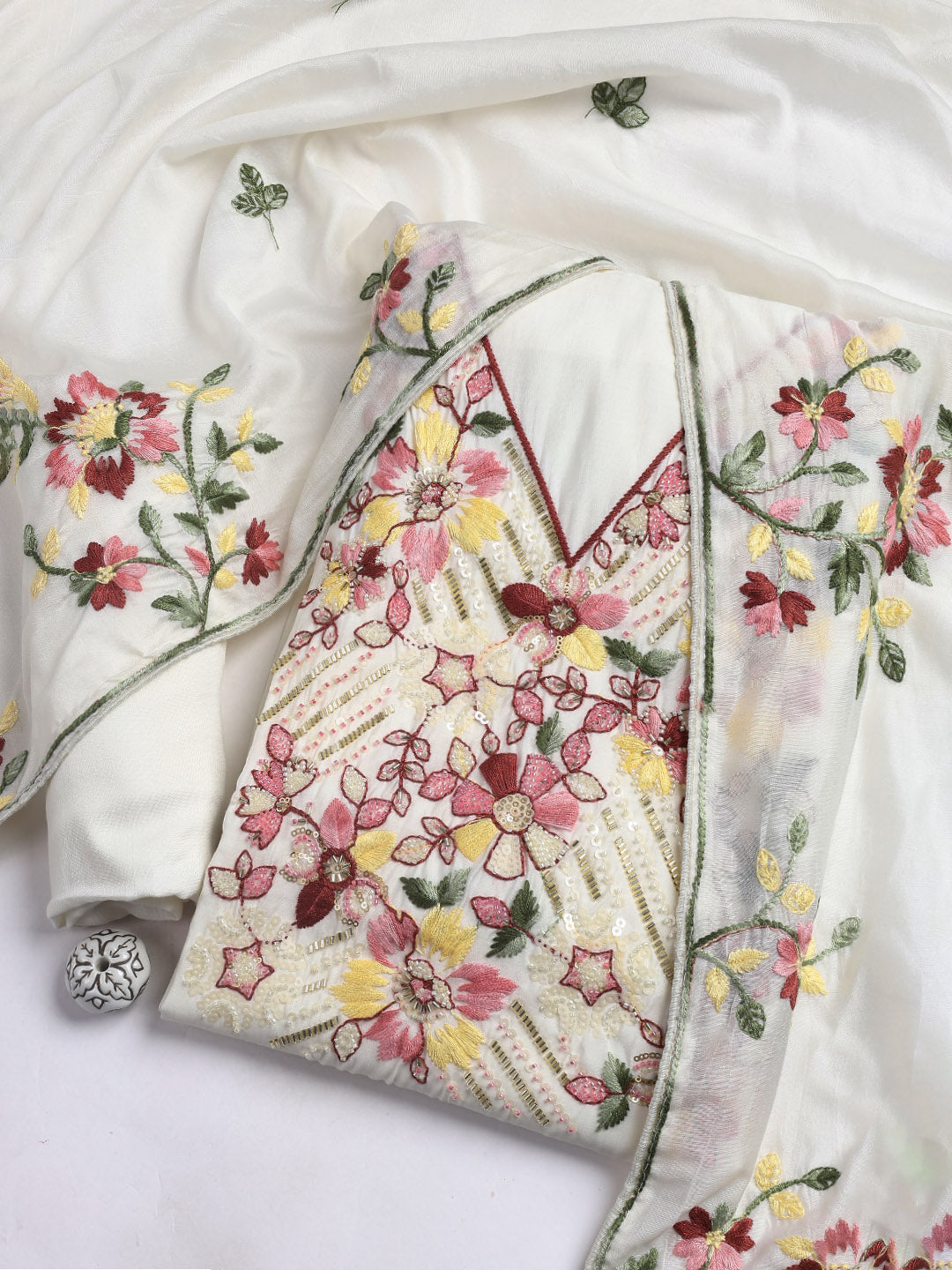 Neck Embroidery Cotton Unstitched Suit With Dupatta