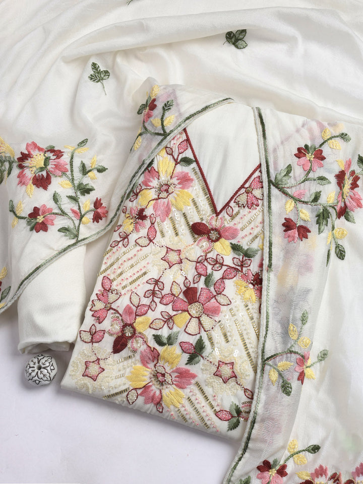 Neck Embroidery Cotton Unstitched Suit With Dupatta