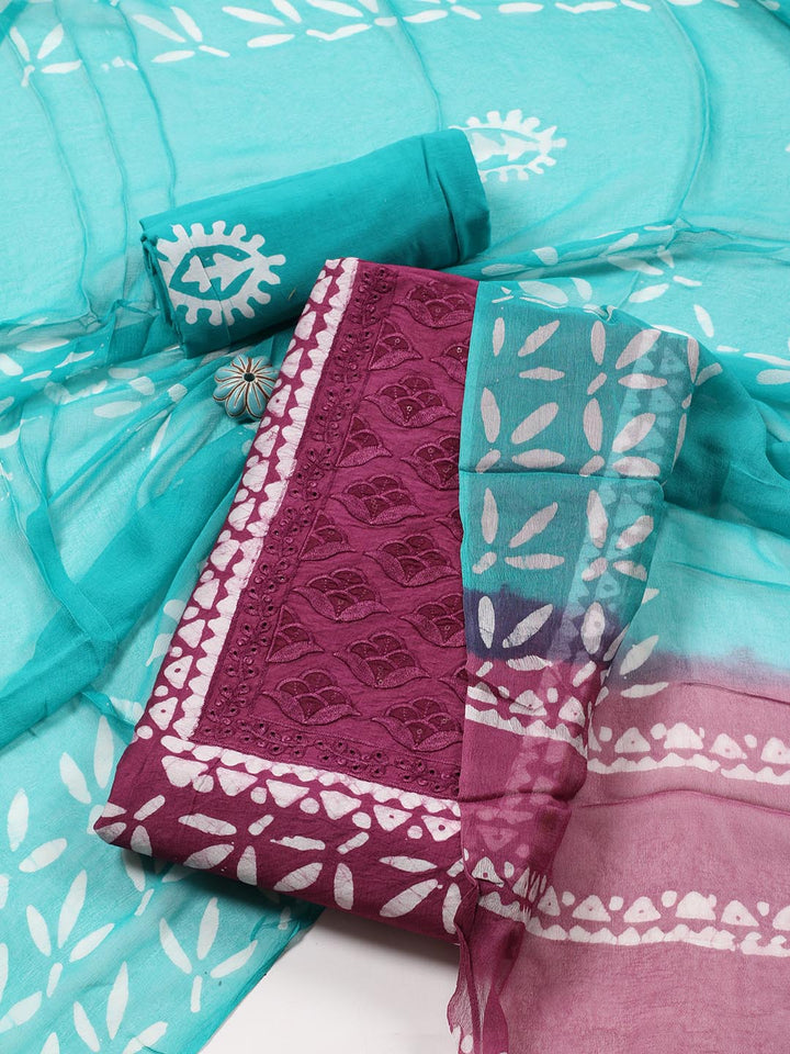 Printed Cotton Blend Unstitched Suit Piece With Dupatta