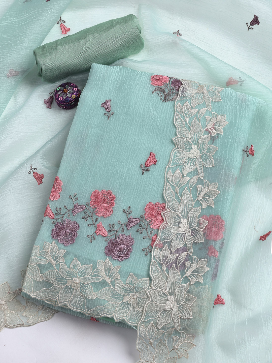 Embroidery Tissue Unstitched Suit With Dupatta