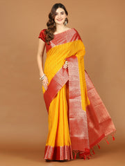 Plain Zari Border Art Handloom Woven Saree