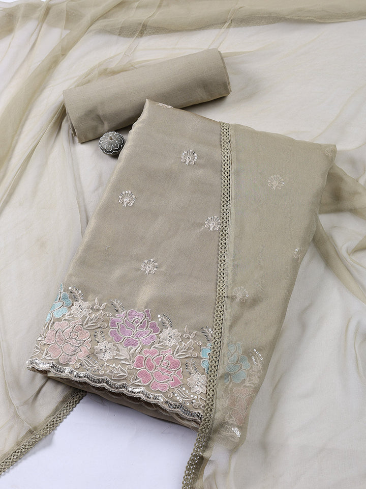 Embroidered Tissue Unstitched Suit Piece With Dupatta