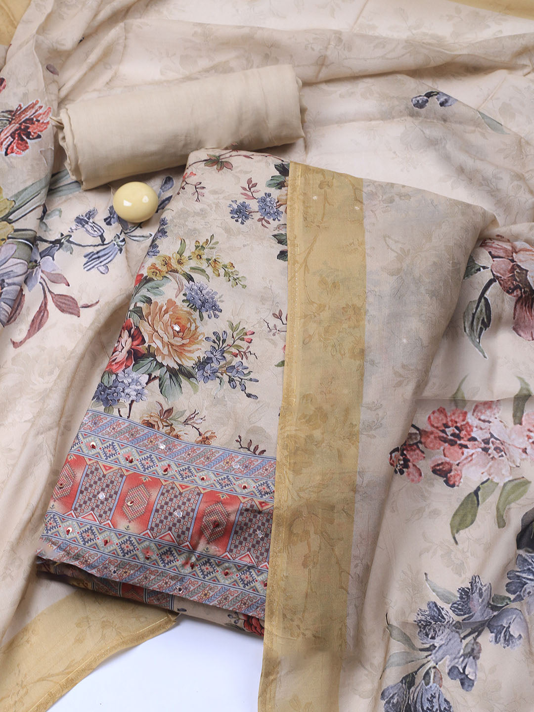 Printed Muslin Unstitched Suit With Dupatta