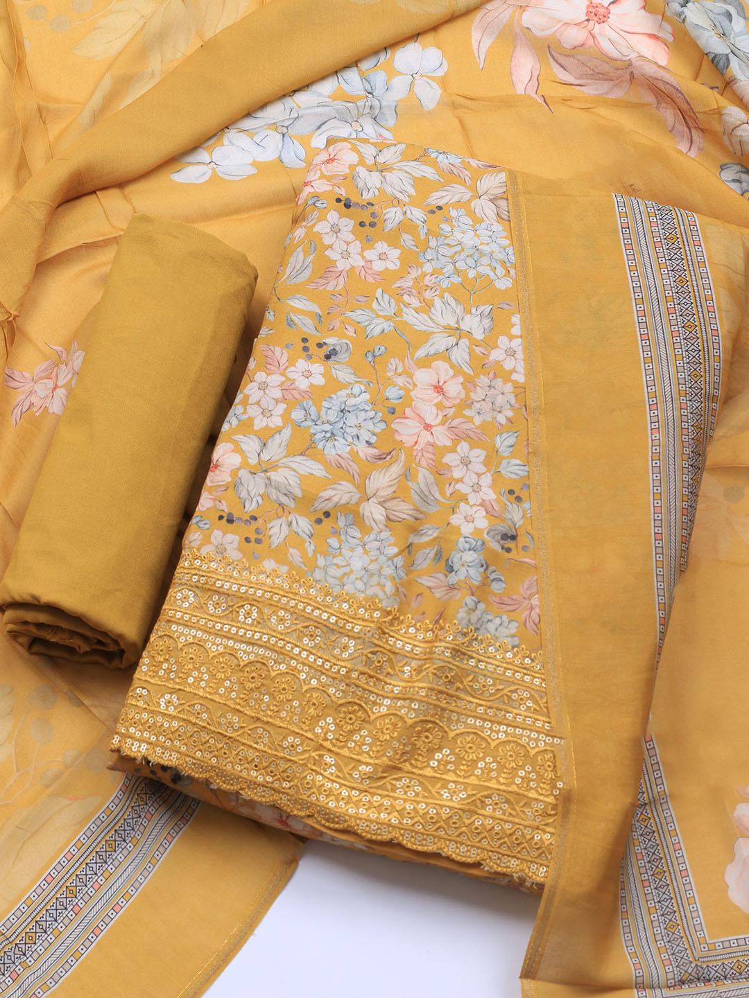 Printed Muslin Unstitched Suit With Dupatta